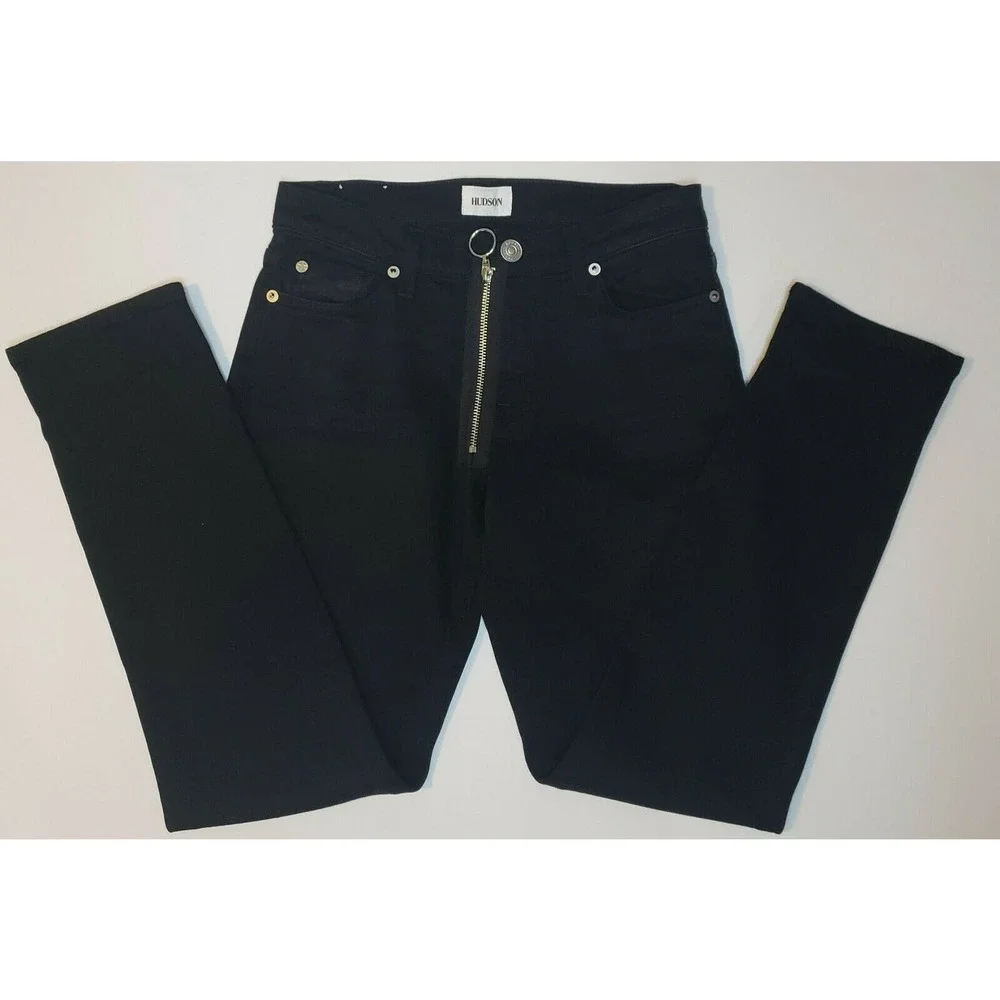 Hudson Riley Crop Relaxed Straight Jeans Sz 24 Exposed Zipper Black NEW - Picture 2 of 7